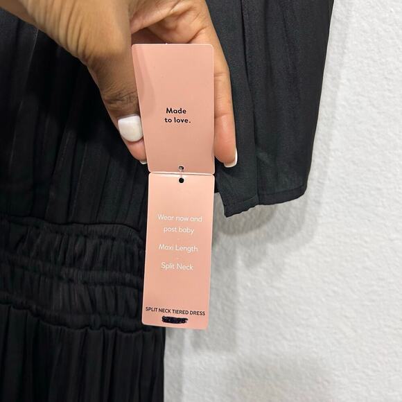 Destination Maternity Black Maxi Dress breezy flutter sleeve drapey skirt - Picture 11 of 14